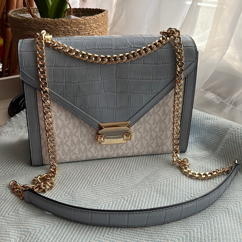 Michael Kors Whitney Tricolor Large Shoulder Bag With Gold Chain